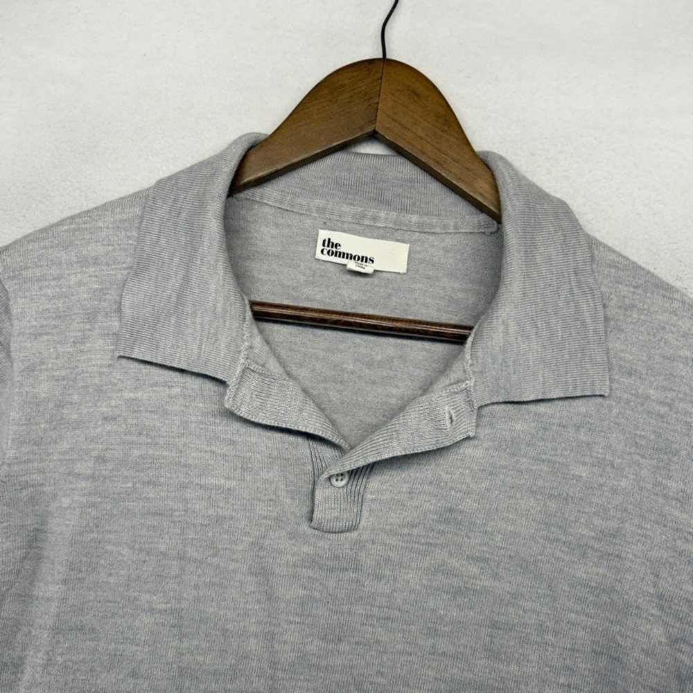 The Commons Polo Shirt Mens Large Gray Knit Merino Wool Sweater Knit Preppy